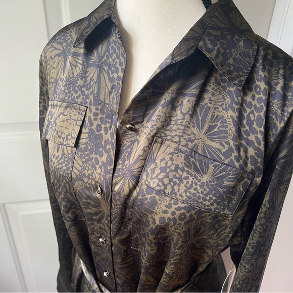 Chico's Womens Mixed Patterns Utility Midi Shirtdress Olive Size 1 M - Picture 3 of 6